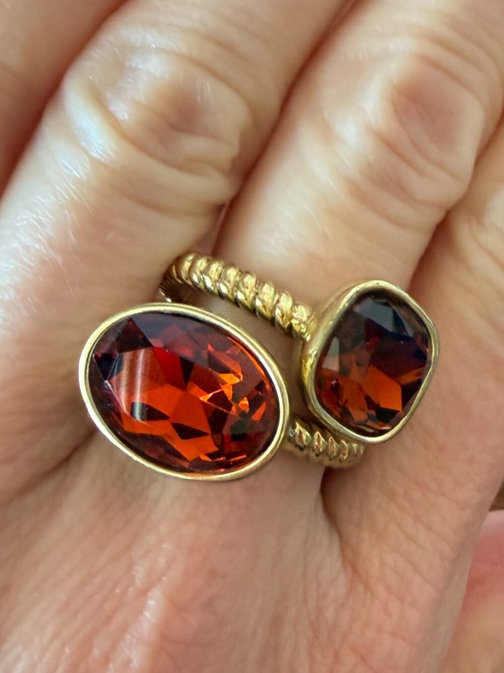 New Set of 2 Heidi Daus "Ring It Up" Cognac Color Crystal Stack Rings